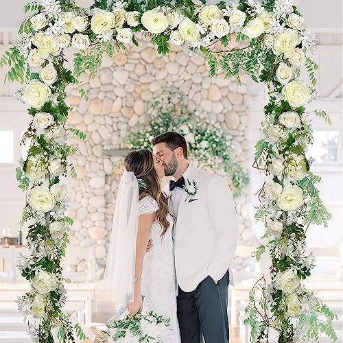 DearHouse 2Pack Artificial Peony Flower Garland - Silk Peony Garland with White Flowers for Wedding Party Table Decoratio...
