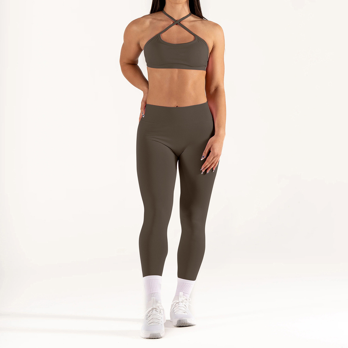 Seamless Tight Yoga Outfit With Back V Waist-Cinching Design, Slim-Fit Quick-Dry Gym Wear For Outdoor Running & Sports