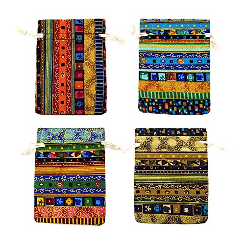 GALAOMA 12pc Egyptian Style Jewelry Coin Pouches Aztec Print Drawstring Gift Bag Party Accessories Brocade Cotton Sachet C...