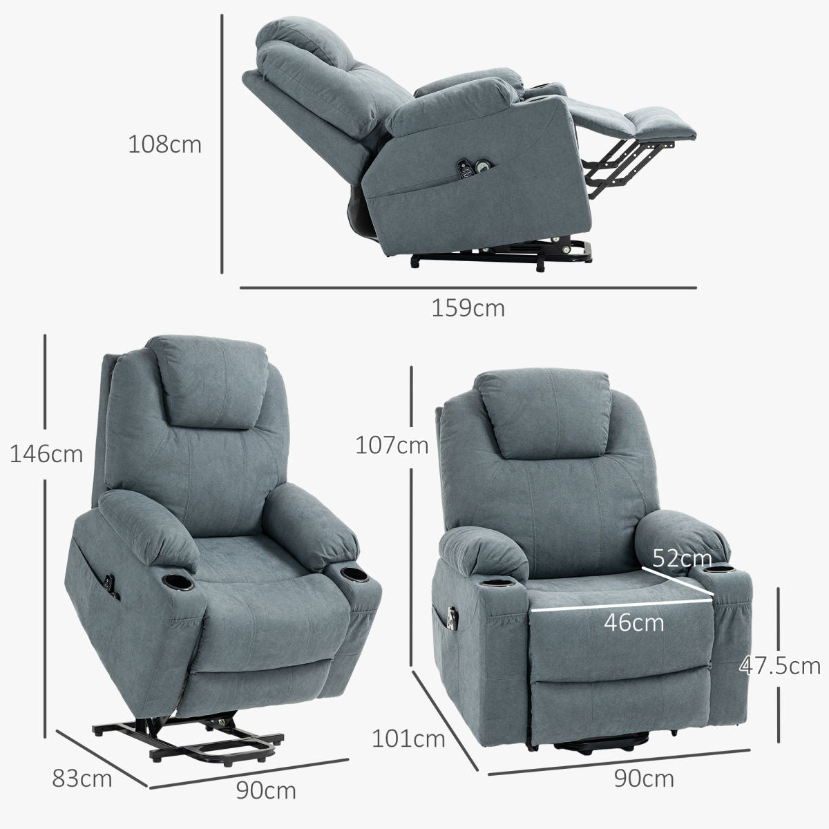 Lift-And-Recline Massage Armchair, With Heat - Grey