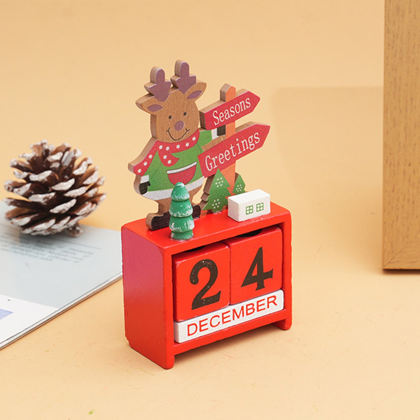 Xmas Desk Calendar Desktop Decoration Tabletop Number Date Wooden Blocks Ornament Elk
