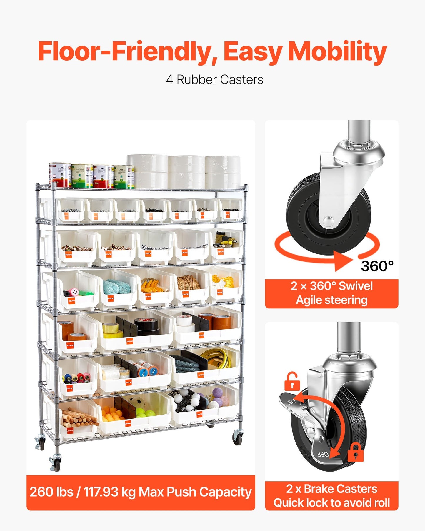 7-Tier Rolling Bin Storage Rack, 26 Organizer Bins, Bin Rack Storage Steel Wire Shelving System With Wheels, Mobile Tool Organizer For Garage, Warehouse, Office, Restaurant, Classroom, Kitchen