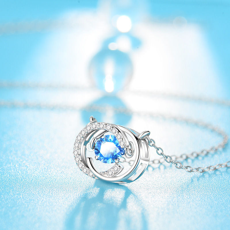 1pcs 999 Sterling Silver Blue Stone Moving Circle Necklace, Luxury Delicate Style, Ideal For Birthday & Anniversary Gifts
