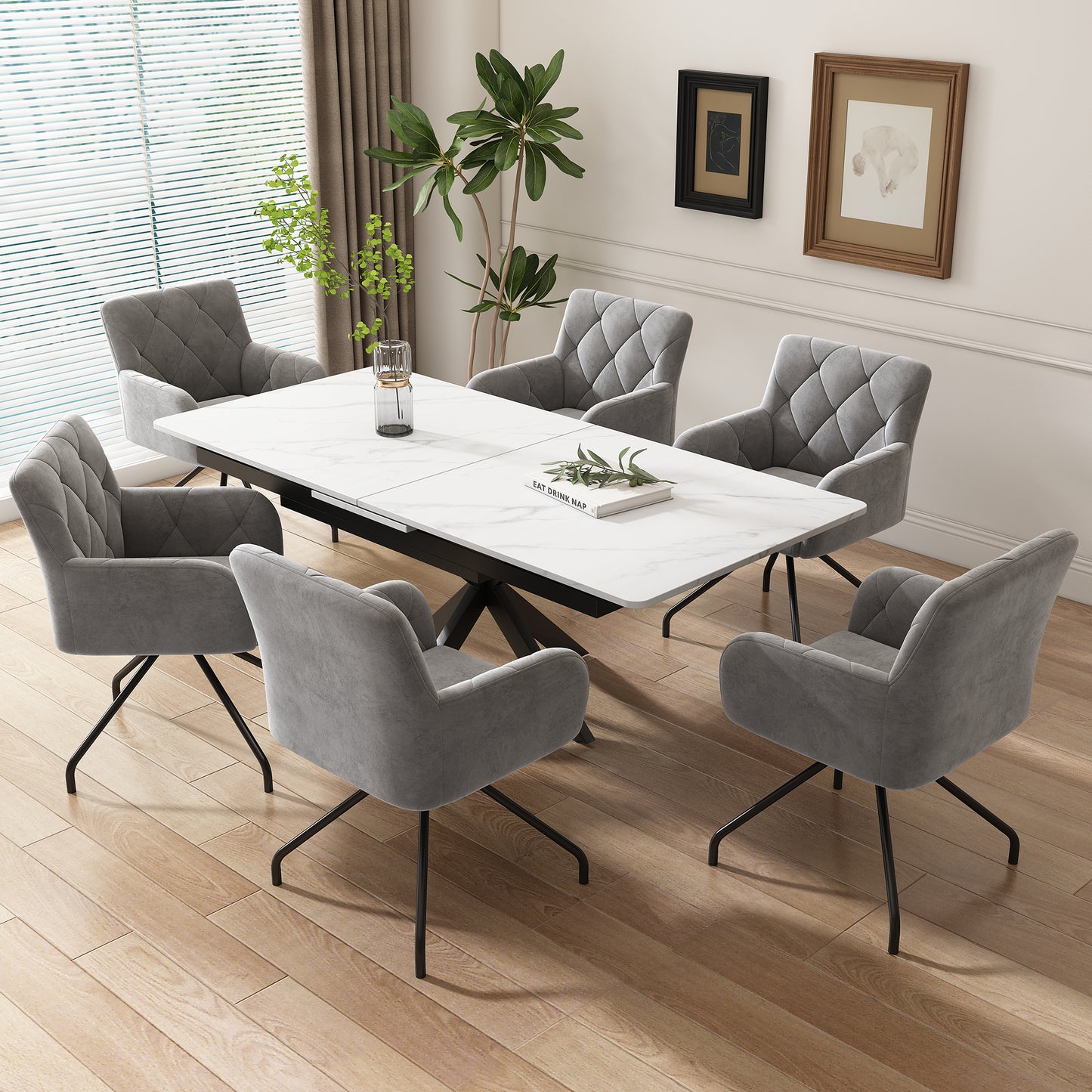 Set Of 2 Diamond Dining Chairs,Upholstered Armchair With 4 Metal Legs,Modern Lounge Chair,Living Room Chair For Bedroom,Study And Desk,Lumbar Support,Velvet,Light Grey