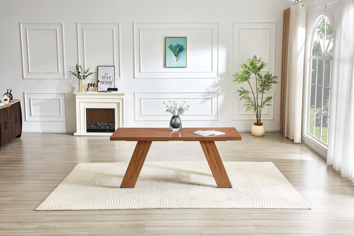 71x31.5inches Walnut Wood Grain MDF Splicing Rectangular Dining Table.Double-panel Outward-sloping Table Legs.Modern Dining Table For Home Use.Accommodates 6-8 People, Versatile For Multiple Scenarios