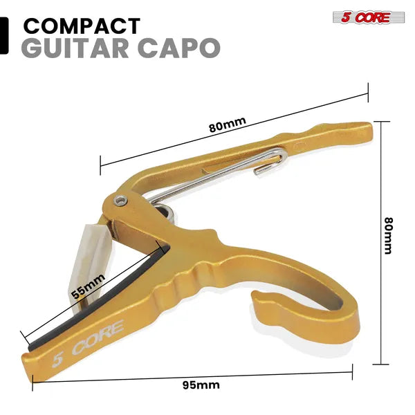 5Core Capo Acoustic Electric Guitar String Clip Banjo Mandolin Or Ukulele + 6Pcs Guitar Picks Celluloid Puas Para Guitarra + Carry Bag - CAPO AL YLW