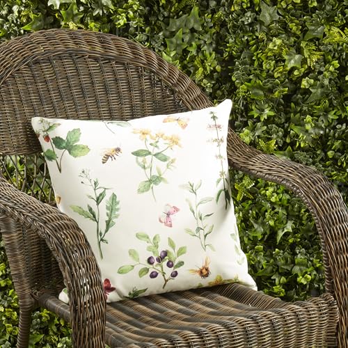 SARO LIFESTYLE Whimsical Bumble Bee Floral Outdoor Pillow with Poly Fill