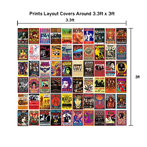 WOONKIT 60 PC Vintage Rock Band Posters, 70s 80s 90s Retro Concert Prints, Bedroom Wall Art, Album Cover Collage, 4x6 Inch...