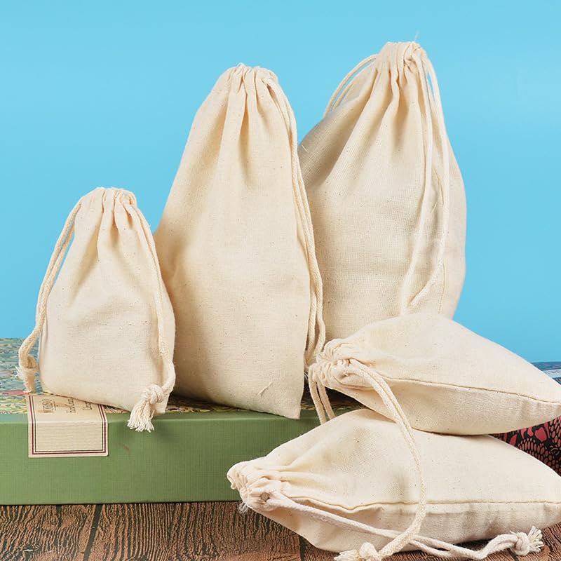 gobyhumm 50 Pieces Pure Cotton Drawstring Bags Muslin Bags Sachet Bag for Home Supplies (2.8 * 3.5")