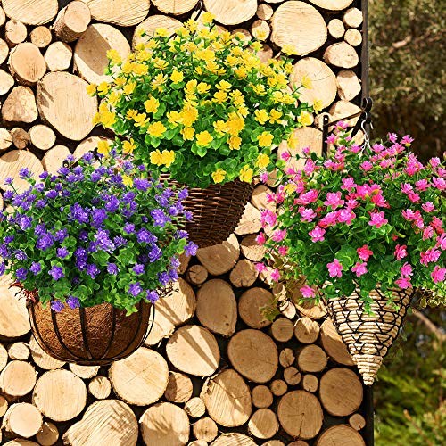 KLEMOO 8 Bundles Outdoor Artificial Fake Flowers UV Resistant No Fade Boxwood Faux Plastic Plants for Garden Patio Porch W...