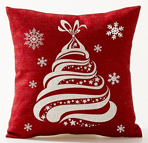 Andreannie Set of 4 Throw Pillow Cover Christmas Beige Shadow Let It Snow Snowflakes Red Cotton Linen Throw Pillow Case Cu...