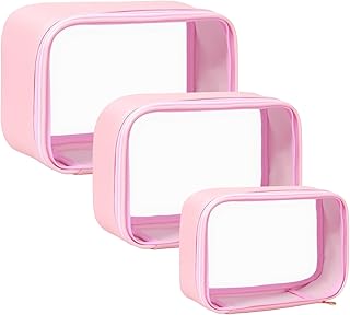 FFpaw Travel Clear Makeup Bag Set for Women, 3 Pack Travel Size Toiletry Bag with Zipper Small Makeup Pouch for Purse Wate...