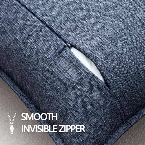 MIULEE Pack of 2 Thick Textured Couch Throw Pillow Covers, Navy Blue Decorative Pillow Covers 20x20, Neutral Linen Cushion...