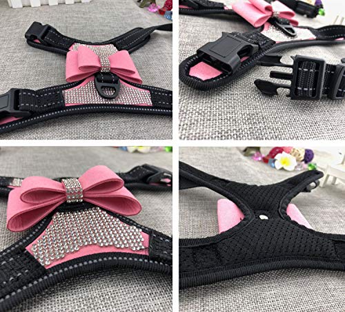 Newtensina 2pcs Bow Ties Bling Cute Dog Harness with Lead for Dog - Pink - S