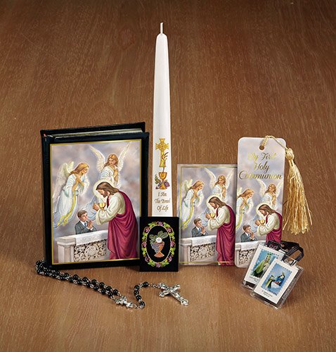Boys Blessed Sacrament Deluxe First Communion Gift Box Set with Candle