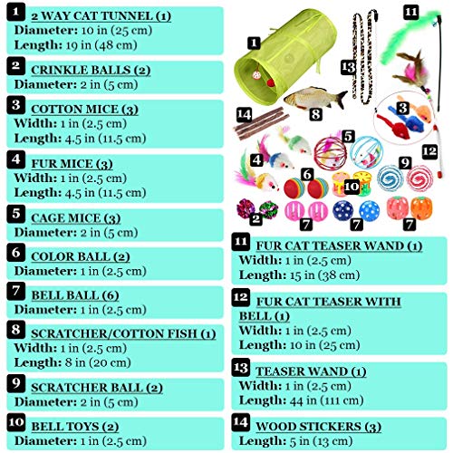 SunGrow Cat Tunnel and Assorted Activity Variety Pack, Interactive Kitten Accessories, for Indoors, Teaser Wand, Crinkle B...