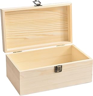 Voittozege Large Unfinished Wooden Box with Hinged Lid Unfinished Wooden Storage Box 10.6 x 8 x 5.7 Inch Wood Box Unfinish...