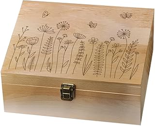 arricraft 1 Pc Wood Memory Keepsake Box, Wildflower Butterfly Bee Memory Box with Hinged Lids Floral Keepsake Chest for An...