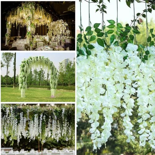 WONICE Artificial Wisteria Hanging Flowers Fake Wisteria Flower Garland Silk Vines Rattan Decor for Home Wedding Arch Wall...
