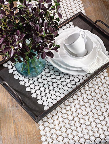 SARO LIFESTYLE Thea Dora Collection Openwork Floral Antique Style LaceTable Topper, 54", Ivory