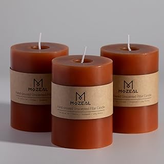 MOZEAL 3" x 4" Hand-Poured Unscented Candle, Dripless Pillar Candle Set of 3, Long Clean Burning, Approx 72 Hours Burn Tim...