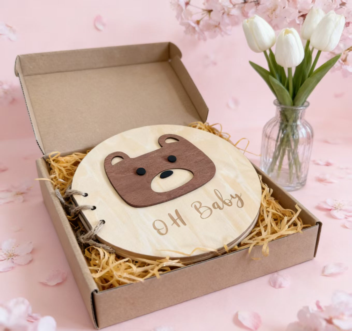 Cross-border Hot Sale 3D Cartoon Creative Gift Baptism Guest Book Signature Album Wooden Souvenir