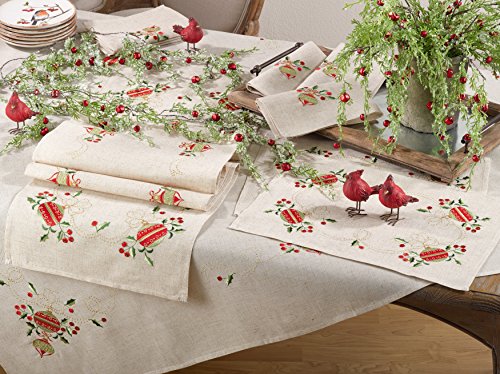 Saro Lifestyle Embroidered Ornament Design Linen Blend Napkin (Set of 4), Natural, 20"