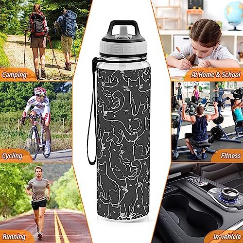 Burbuja Magical Black Cats 32 oz Water Bottle with Straw Lid, Leakproof & BPA Free Tritan Bottle for Gym Fitness Outdoor S...