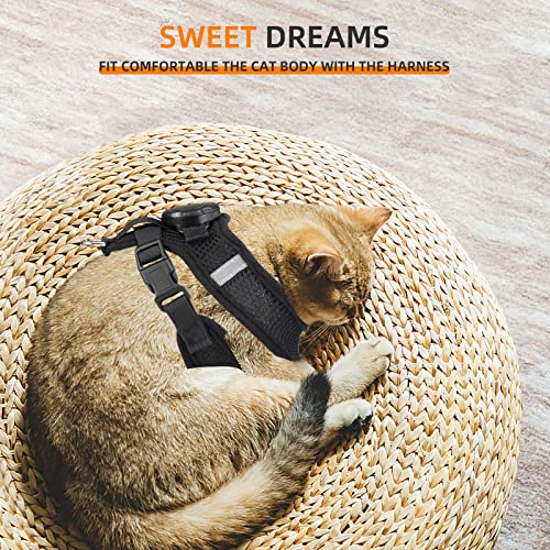 AirTag Cat Harness and Leash for Walking, Integrated Cat Vest with 100% Waterproof Air Tag Holder, Escape Proof Reflective...