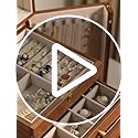 Homruilink Black Walnut Wooden Jewelry Box, Wood Jewelry Organizer with 2 Side Doors Mirror Lockable Classical Style for W...