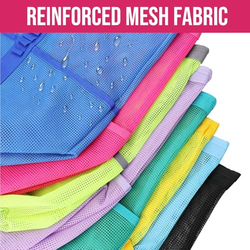 ASBEFORE Large Mesh Beach Tote Bag, 9-Pocket Foldable Summer Vacation Beach Bag for Travel, Pool, Gym, Cruise