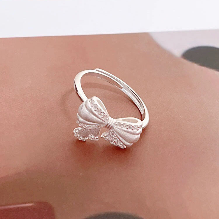 1pcs 990 Sterling Silver Sparkling Bow Statement Ring, Elegant Romantic Style, Ideal For Birthdays & Holiday Gifts