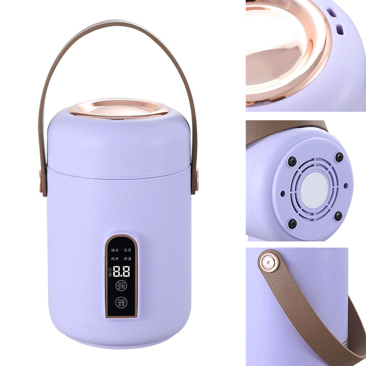 Mini Rice Cooker Efficient Heating Insulated Portable Multifunction Soup Porridge Stewpot For Home Office Dorm Purple
