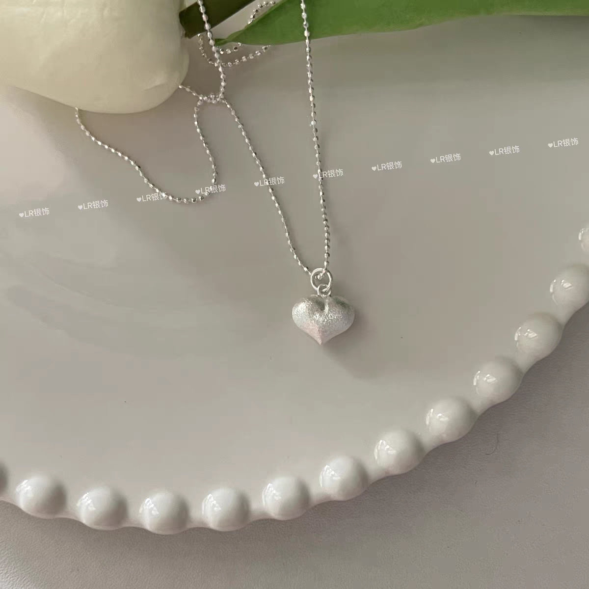 1pc 999 Sterling Silver Matte Heart Pendant Ball Chain Necklace, Minimalist Sweet Style, Perfect For Daily Wear & Valentine's Gifts