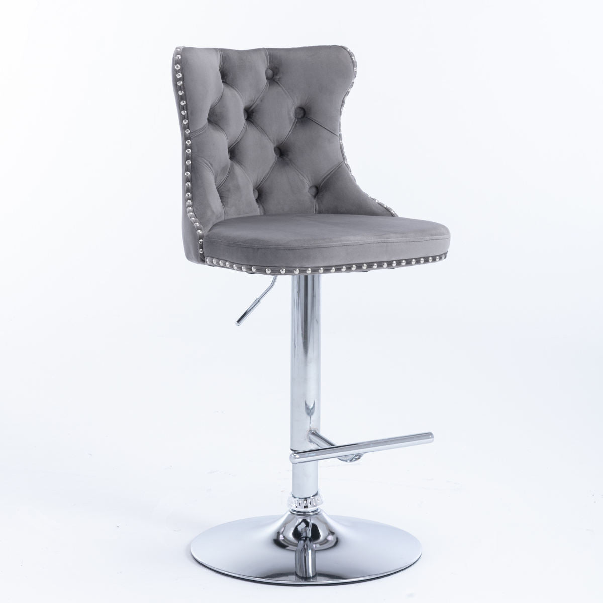 Swivel Velvet Barstools Adjustable Seat Height From 25-33 Inch, Chrome Base Bar Stools With Backs Comfortable Tufted For Home Pub And Kitchen Island, Set Of 2,DE1712GY,Gray