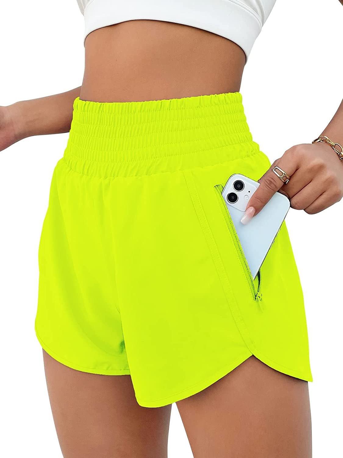 High Elastic Drawstring Sports Shorts For Women With Zippered Anti Theft Pockets, Lightweight Quick Dry Thermal Leggings For Outdoor Running And Yoga