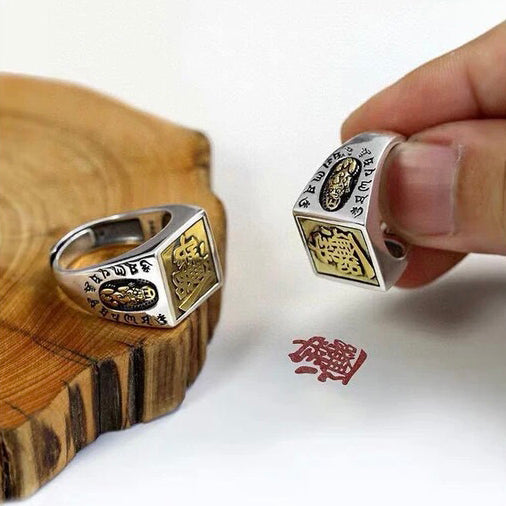 1pcs 925 Sterling Silver Two-Tone Wealth Statement Ring, Vintage Masculine Style, Ideal For Birthdays & Lucky Gifts