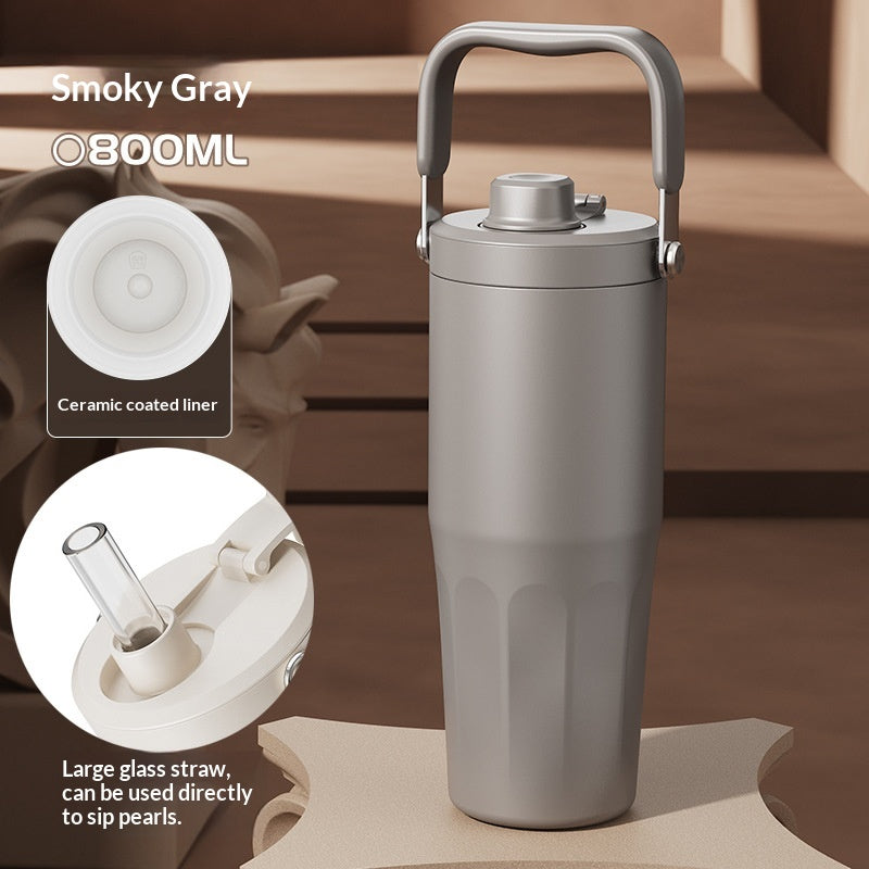 Straw Large Capacity Ice Brew Cup Stylish Pearl Milk Tea Inspired Insulated Water Bottle
