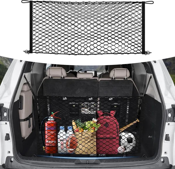 Trunk Cargo Net For Toyota Sienna 2021-2024 2025 Accessories Envelope Style Mesh Trunk Net Organizer And Storage Stretchable Adjustable Elastic Nylon Rear Cargo Netting With Hooks