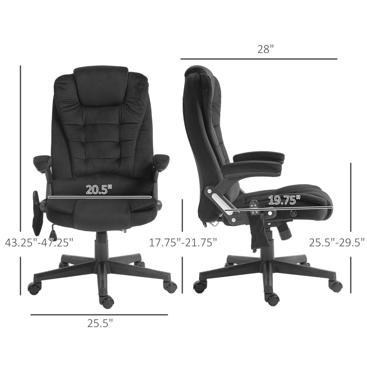6 Point Executive Office Chair with Heat, Velvet High Back Vibrating Massage Office Chair, Black