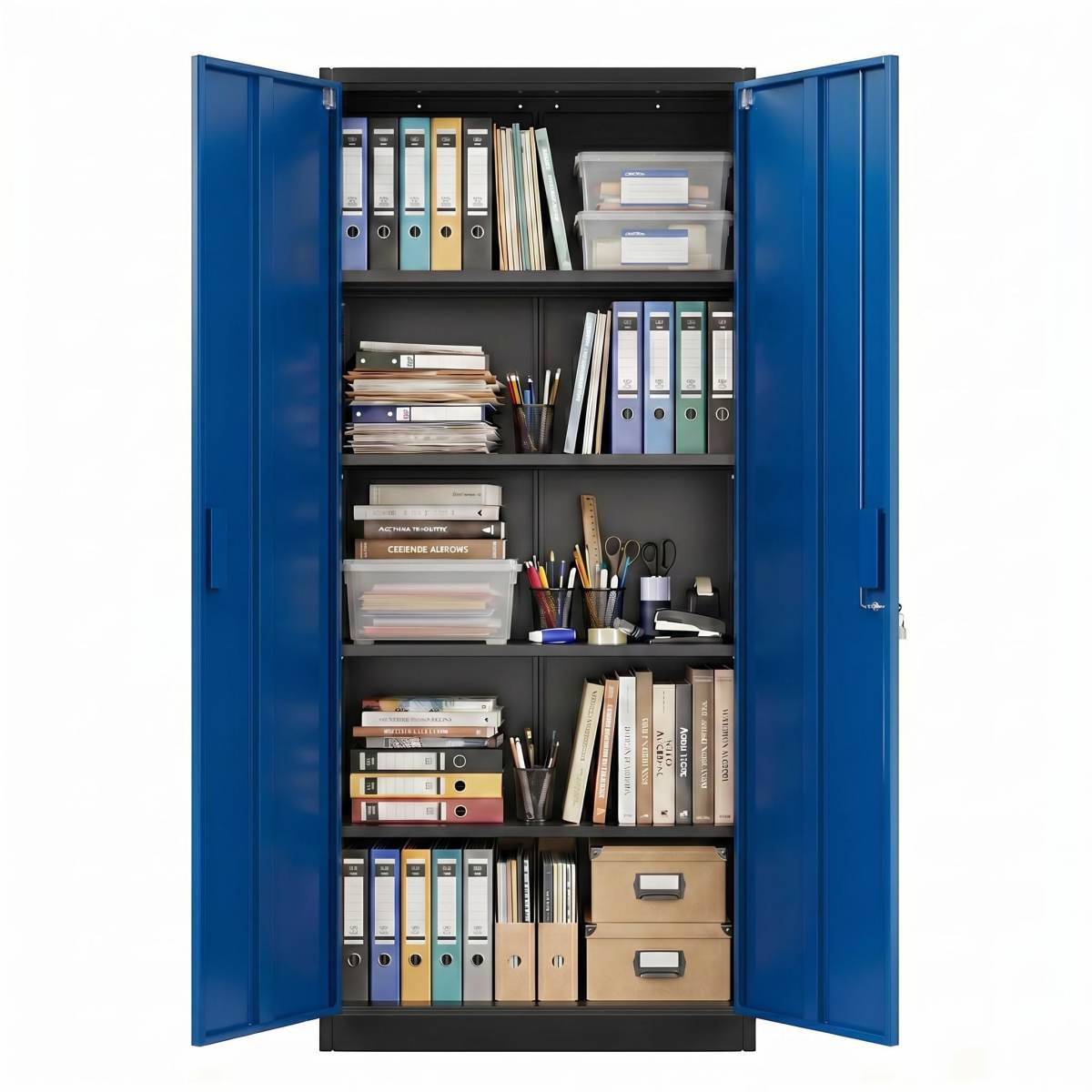 Metal Garage Storage Cabinet, Lockable Steel Storage Cabinet With 4 Adjustable Shelves For Garage, Office, Home, Assembly Required, Black & Blue