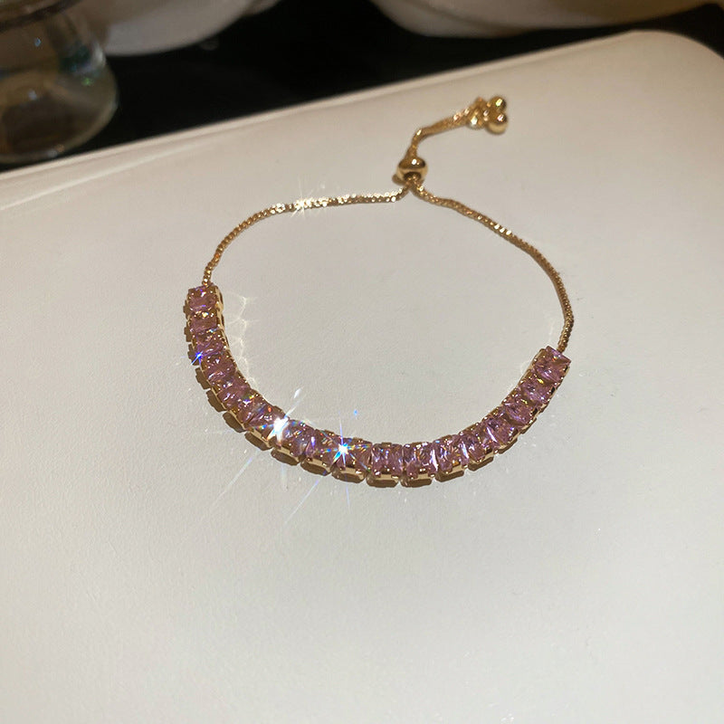 Round Circle Cubic Zirconia Slider Bracelet Retro Ins Luxury Exquisite Bangle Dainty Fashion Jewelry