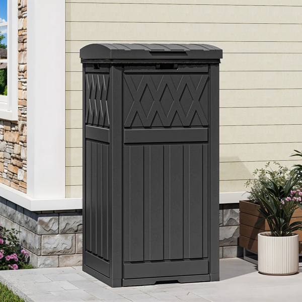 38 Gallon Outdoor Trash Can, Waterproof Resin Garbage Bin With Lid & Drip Tray For Porch Backyard Patio, Black Shipment From Walmart