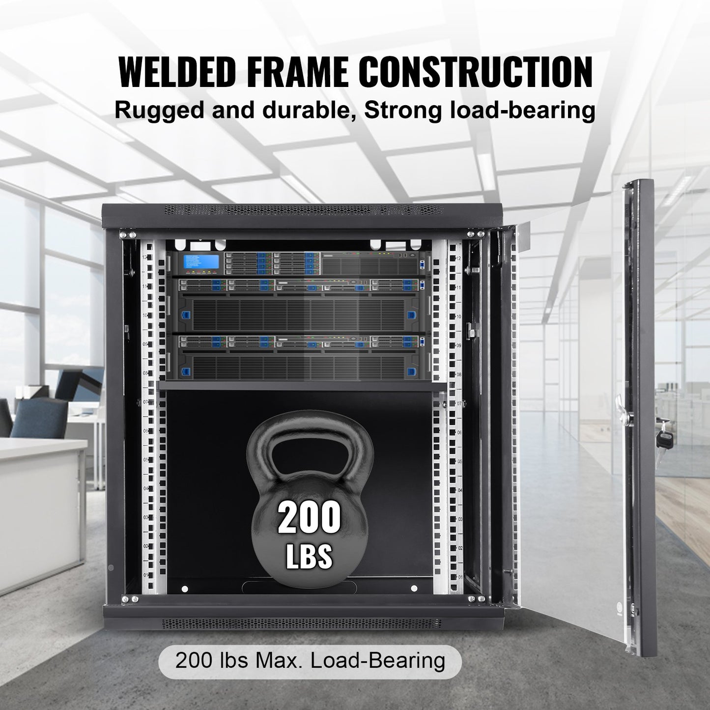 12U Wall Mount Network Server Cabinet, 15.5 Deep, Server Rack Cabinet Enclosure, 200 Lbs Max. Ground-mounted Load Capacity, With Locking Glass Door Side Panels, For IT Equipment, A V Devices