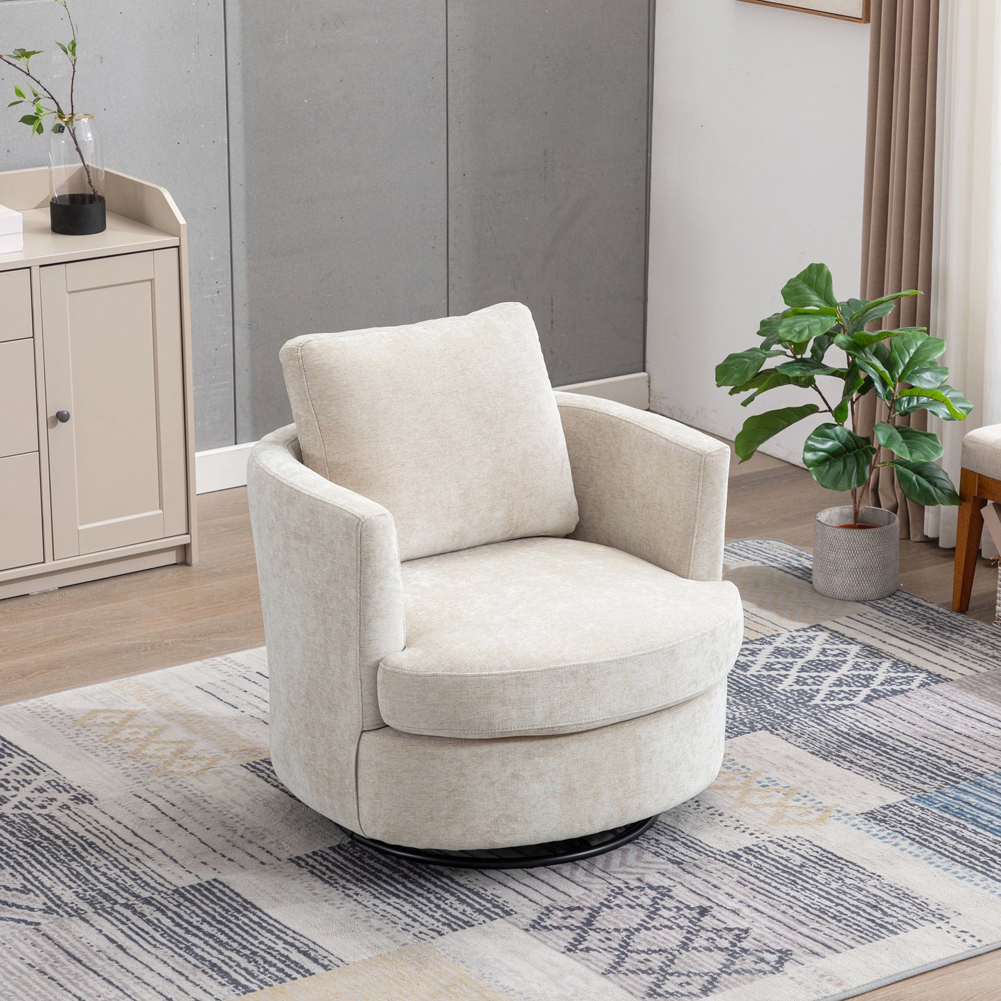 31.9 W Chenille Swivel Accent Barrel Chair And Comfy Round Accent Sofa Chair For Living Room, 360 Degree Club Chair, Leisure Arm Chair For Nursery Bedroom Living Room Lounge Hotel Office Beige