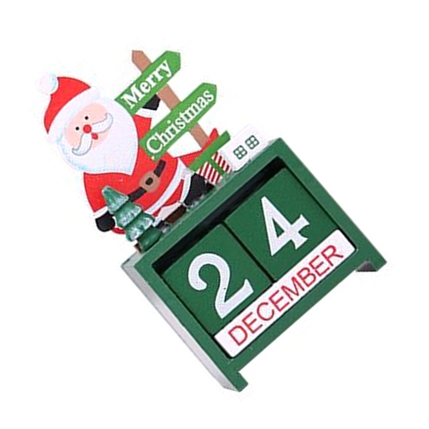 Xmas Desk Calendar Desktop Decoration Tabletop Number Date Wooden Blocks Ornament Santa