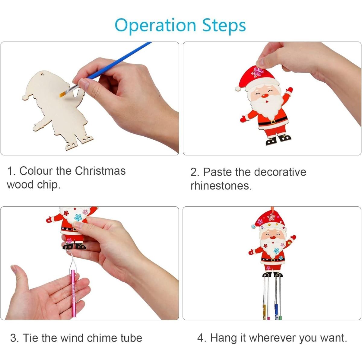 10-Piece Christmas Craft Kit For Decorative Wind Chimes – Includes Wooden Templates & Accessories