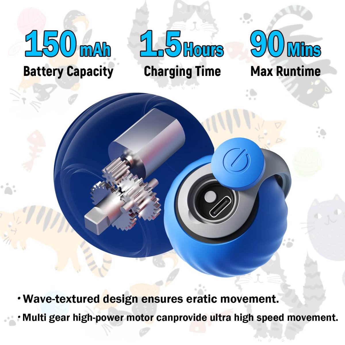 Interactive Cat Toy Ball - Automatic Interactive Cat Toys For Indoor Cats, Rechargeable 2 Speeds Enrichment Toys With 2 Tails, 2026 New Smart Rolling Toy For Small Medium Large Cats To Keep Busy