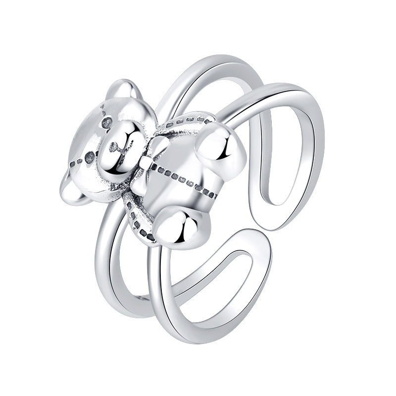 Korean Style S925 Silver Cute Cartoon Bear Ring