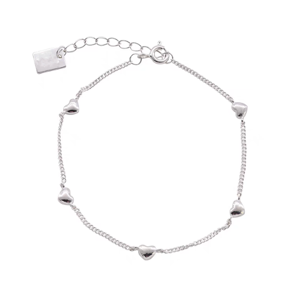 1pc 999 Sterling Silver Multi-Heart Chain Bracelet, Minimalist Delicate Style, Perfect For Daily Wear And Valentine's Gift